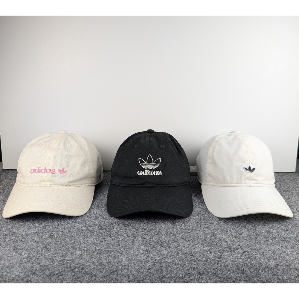 Lot of 3 Adidas Hat Cap StrapBack Trefoil Black White Beige Pink Baseball Womens